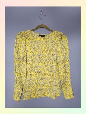 Banan Republic Size XS Pretty Pale Yellow Floral Long-Sleeve Blouse - Women
